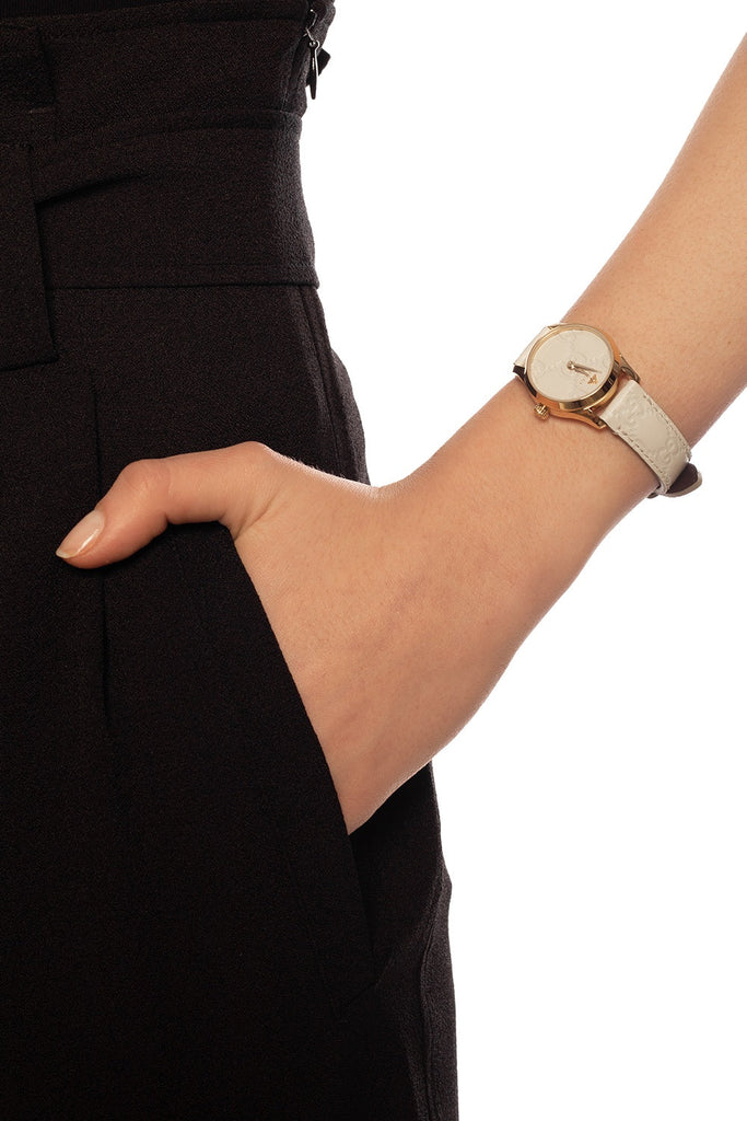 Gucci G Timeless Quartz White Dial White Leather Strap Watch For Women - YA126580A Buy Now By Gucci