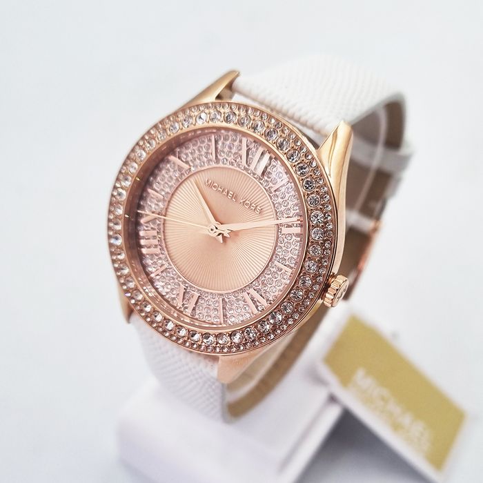 Michael Kors Harlowe Analog Rose Gold Dial White Leather Strap Watch For Women - MK2989 Buy Now By Michael Kors