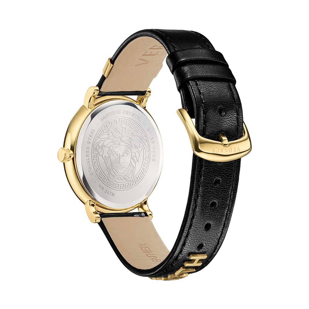 Versace V-Circle Manifesto Edition Black Dial Black Leather Strap Watch for Men - VBQ050017 Buy Now By Versace