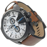 Diesel Mega Chief Chronograph White Dial Brown Leather Strap Watch For Men - DZ4280 Buy Now By Diesel