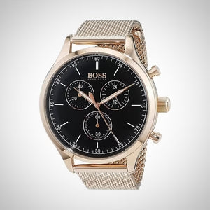 Hugo Boss Companion Quartz Black Dial Rose Gold Mesh Bracelet Watch For Men - HB1513548 Buy Now By Hugo Boss