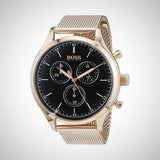 Hugo Boss Companion Quartz Black Dial Rose Gold Mesh Bracelet Watch For Men - HB1513548 Buy Now By Hugo Boss