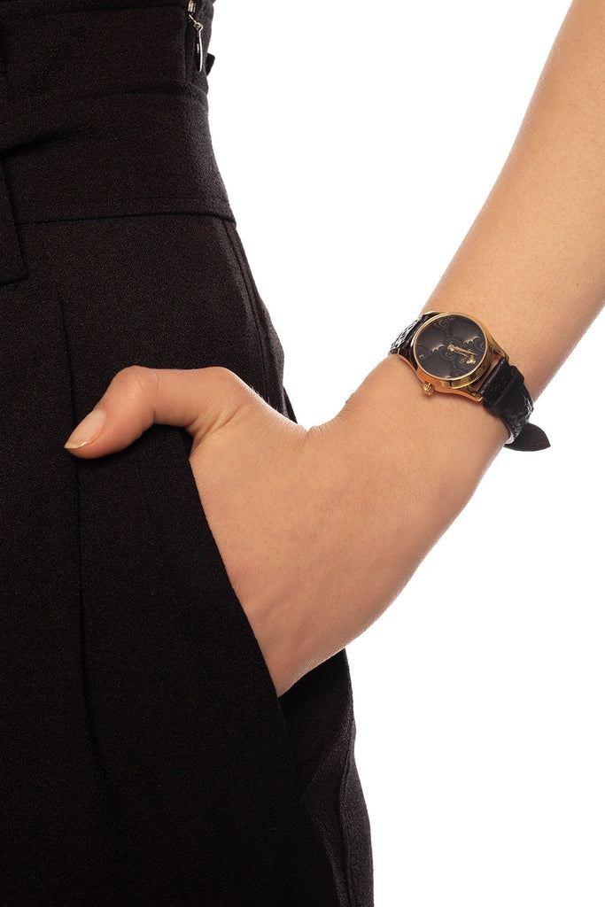 Gucci G Timeless Quartz Black Dial Black Leather Strap Watch For Women - YA126581A Buy Now By Gucci