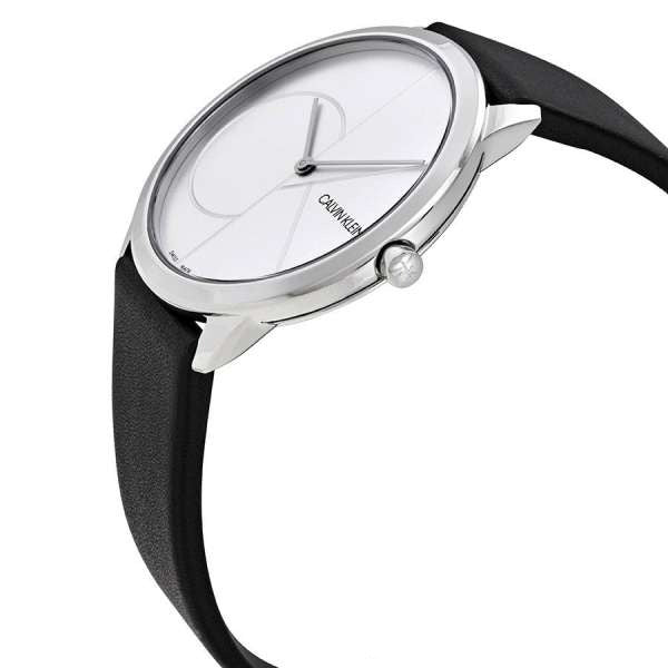 Calvin Klein Minimal Silver Dial Black Leather Strap Watch for Men - K3M221CY Buy Now By Calvin Klein