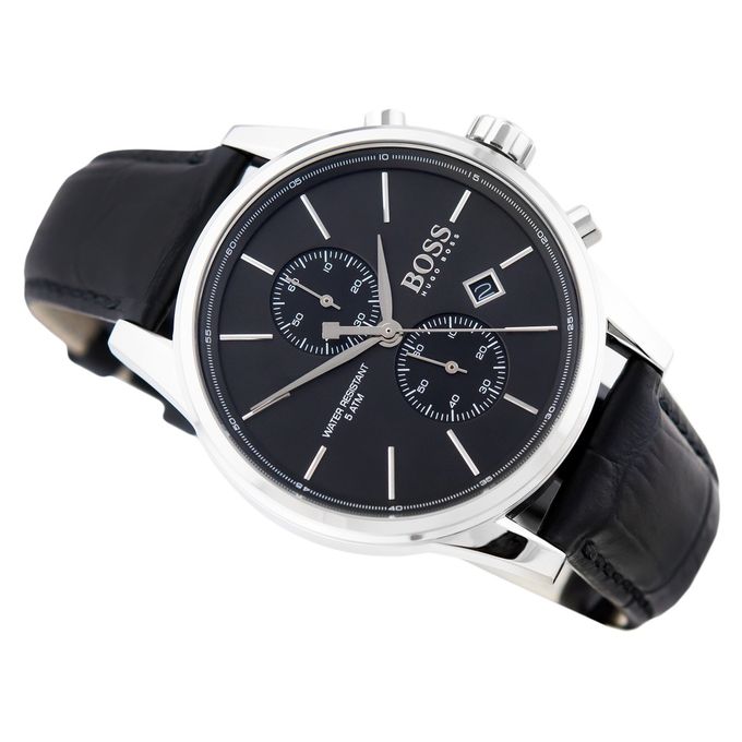 Hugo Boss Jet Black Dial Black Leather Strap Watch for Men - 1513279 Buy Now By Hugo Boss