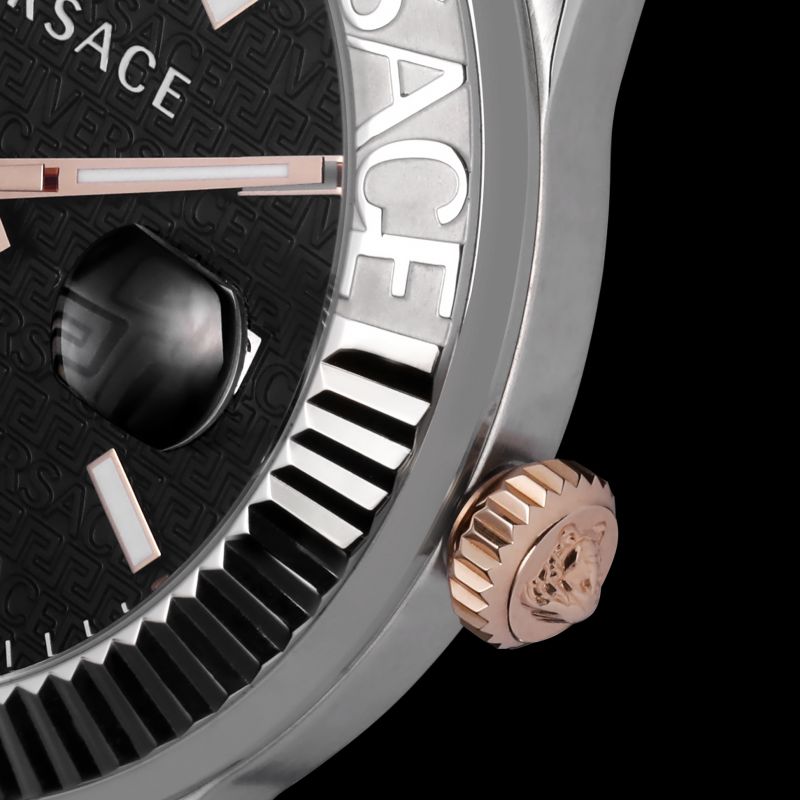 Versace Greca Time Quartz Black Dial Silver Steel Strap Watch For Men - VE3K00322 Buy Now By Versace