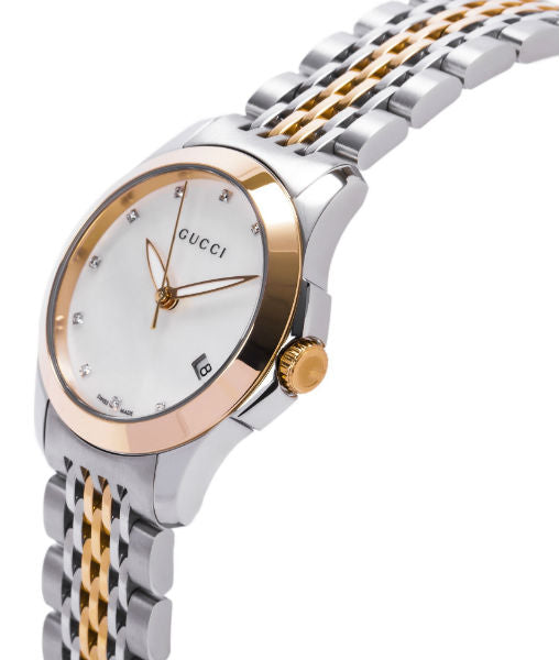 Gucci G Timeless Diamonds Mother of Pearl Dial Two Tone Mesh Bracelet Watch for Women - YA126513 Buy Now By Gucci