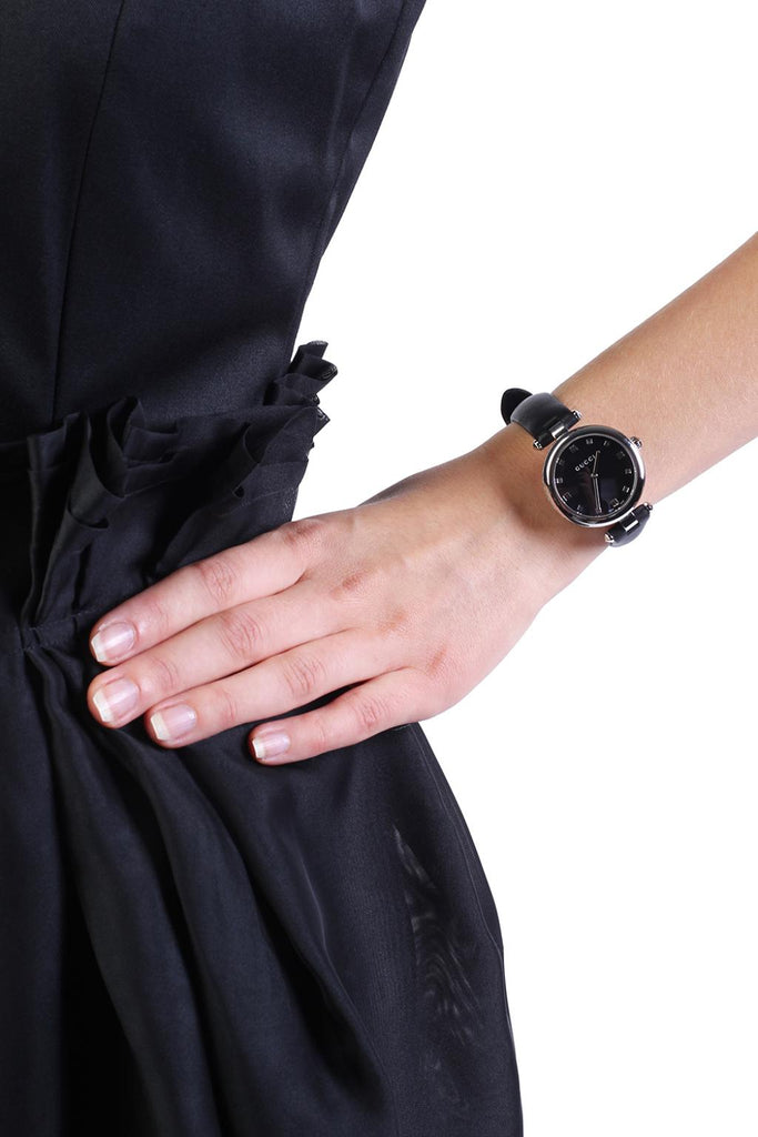 Gucci Diamantissima Diamonds Black Dial Black Leather Strap Watch For Women - YA141403 Buy Now By Gucci