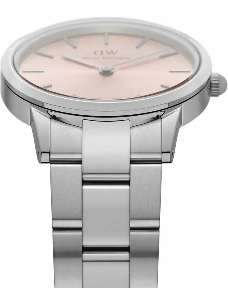 Daniel Wellington Iconic Link Pink Dial Silver Steel Strap Watch For Women - DW00100327 Buy Now By Daniel Wellington