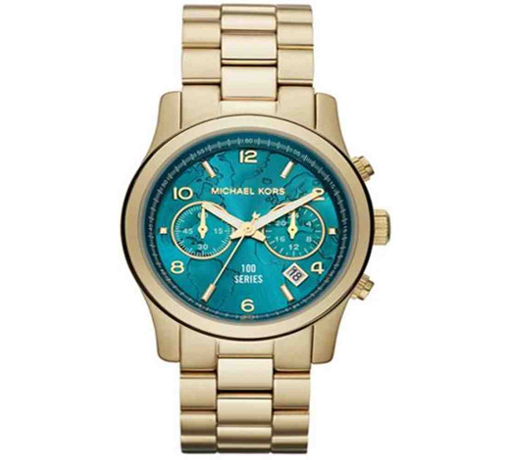 Michael Kors Runway Stop Hunger Blue Dial Gold Steel Strap Watch for Men - MK8315 Buy Now By Michael Kors