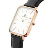 Daniel Wellington Quadro White Dial Black Leather Strap Watch For Women - DW00100450 Buy Now By Daniel Wellington