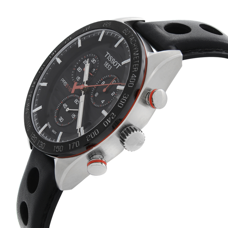 Tissot PRS 516 Chronograph Black Dial Black Leather Strap Watch For Men - T100.417.16.051.00 Buy Now By Tissot