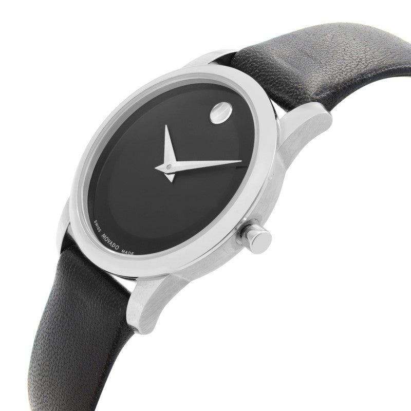Movado Museum Classic Black Dial Black Leather Strap Watch For Women - 0606503 Buy Now By Movado