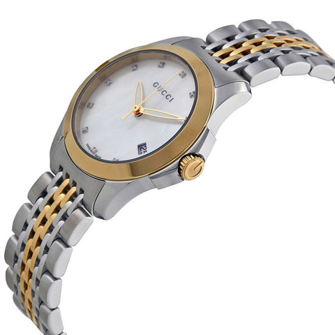 Gucci G Timeless Diamonds Mother of Pearl Dial Two Tone Mesh Bracelet Watch for Women - YA126513 Buy Now By Gucci