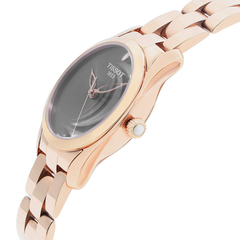 Tissot T Wave Anthracite Dial Rose Gold Steel Strap Watch For Women - T112.210.33.061.00 Buy Now By Tissot