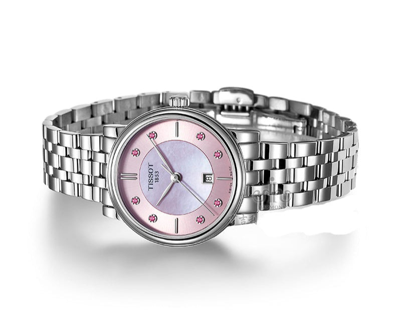 Tissot T Classic Carson Premium Lady Mother of Pearl Pink Dial Silver Steel Strap Watch For Women - T122.210.11.159.00 Buy Now By Tissot