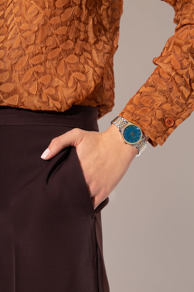 Gucci G Timeless Quartz Blue Dial Two Tone Steel Strap Watch For Women - YA1265029 Buy Now By Gucci