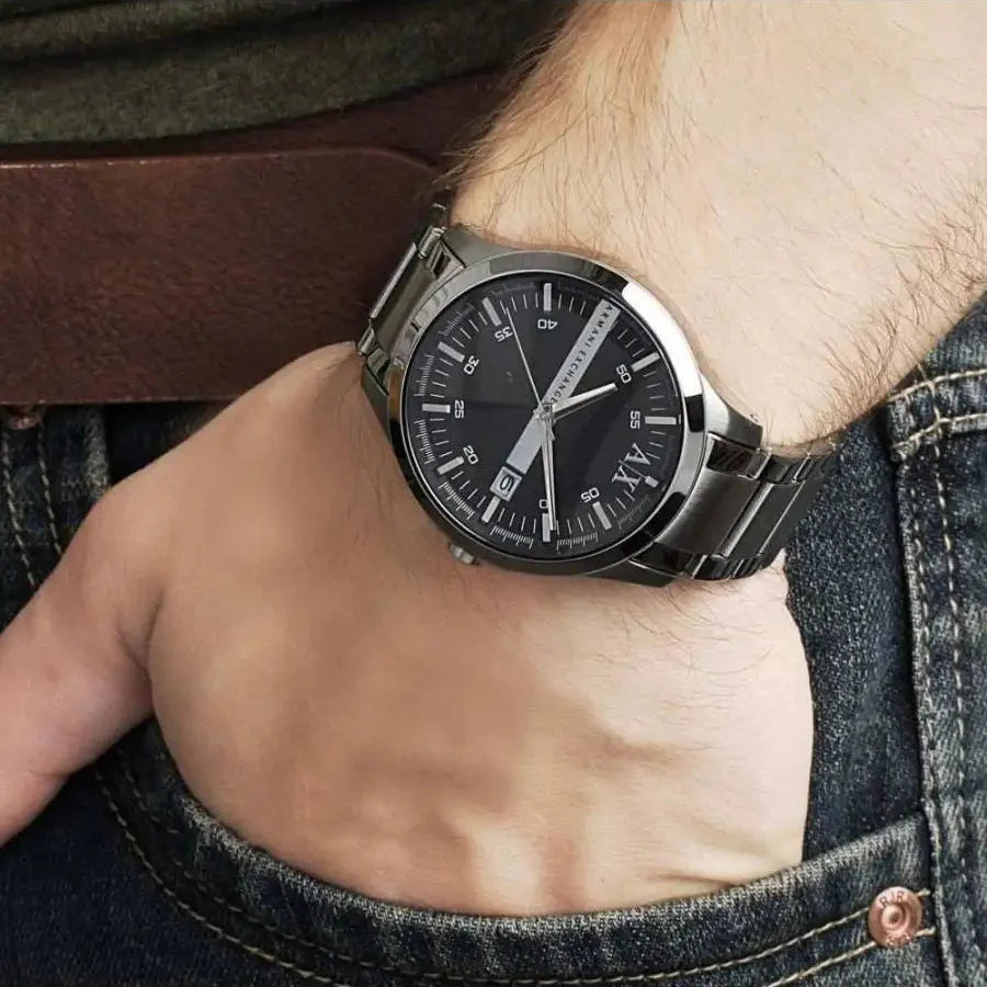 Armani Exchange Hampton Chronograph Grey Dial Grey Steel Strap Watch For Men - AX2135 Buy Now By Armani Exchange