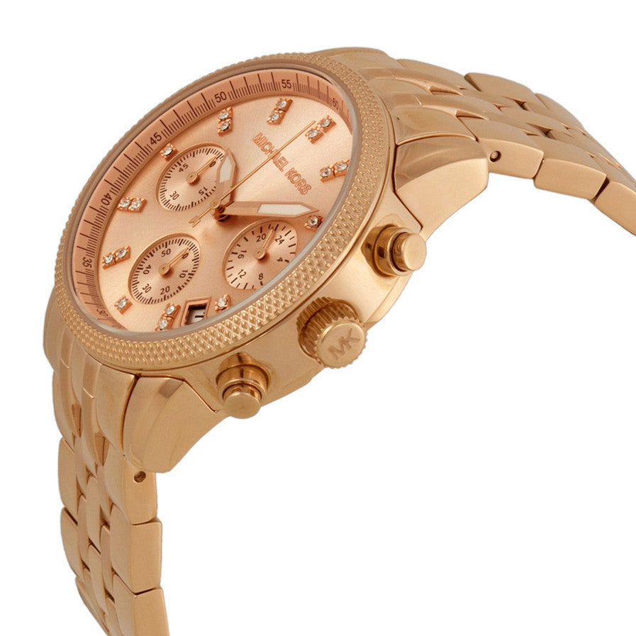 Michael Kors Ritz Chronograph Rose Gold Dial Rose Gold Steel Strap Watch for Women - MK6077 Buy Now By Michael Kors