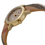 Burberry The City Gold Dial Haymarket Brown Leather Strap Watch for Women - BU9219 Buy Now By Burberry