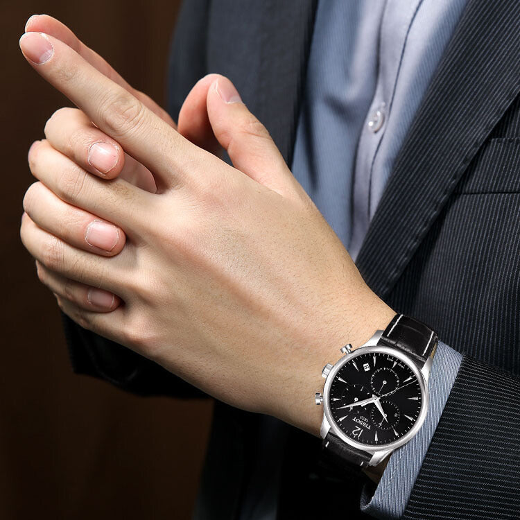 Tissot T Classic Tradition Chronograph Black Dial Black Leather Strap Watch For Men - T063.617.16.057.00 Buy Now By Tissot