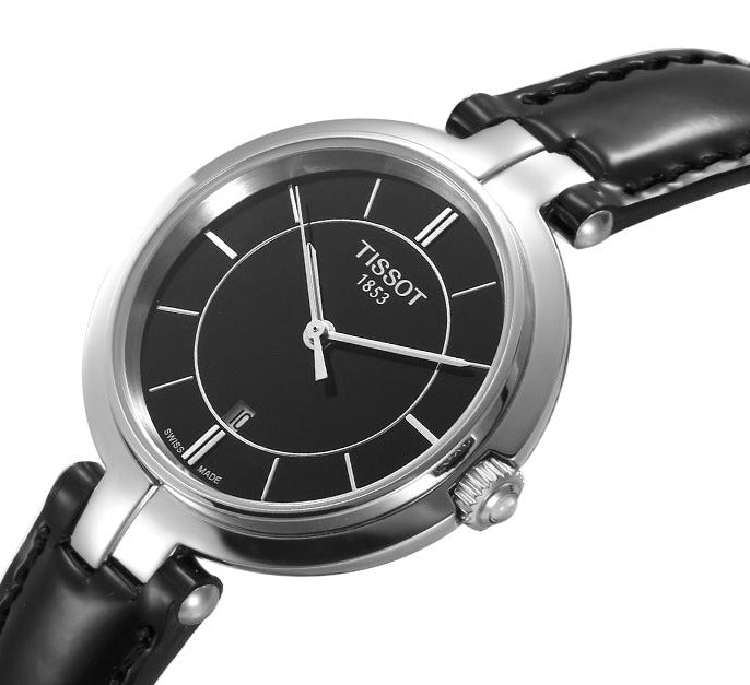 Tissot T Lady Flamingo Black Dial Black Leather Strap Watch For Women - T094.210.16.051.00 Buy Now By Tissot