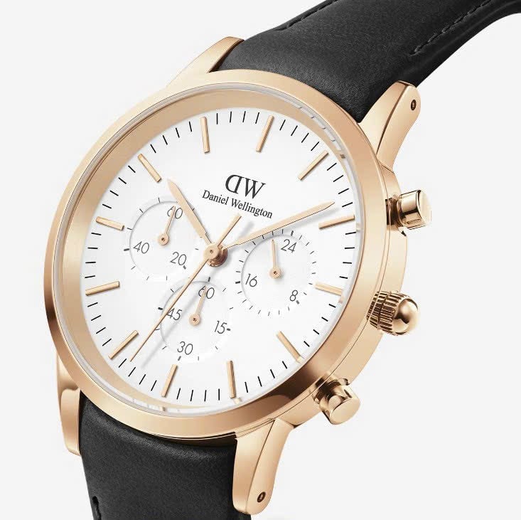 Daniel Wellington Iconic Chronograph Sheffield White Dial Black Leather Strap Watch For Men - DW00100646 Buy Now By Daniel Wellington
