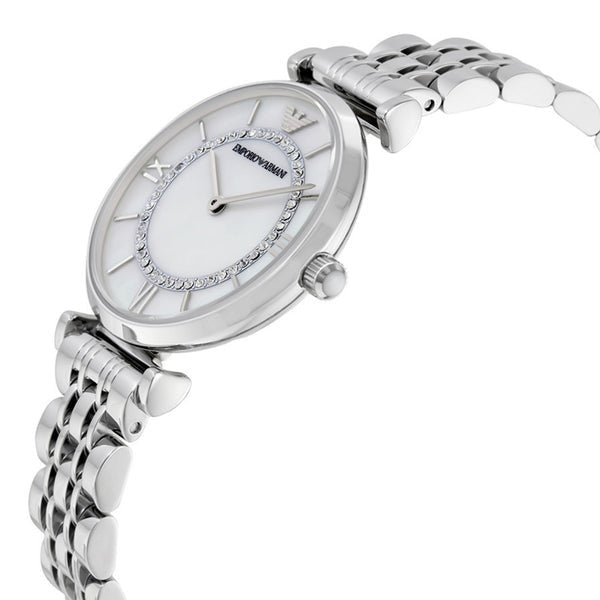 Emporio Armani Gianni T-Bar Mother of Pearl Dial Silver Stainless Steel Watch For Women - AR1908 Buy Now By Emporio Armani