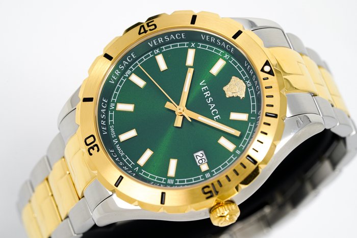 Versace Hellenyium Quartz Green Dial Two Tone Steel Strap Watch For Men - VE3A00720 Buy Now By Versace