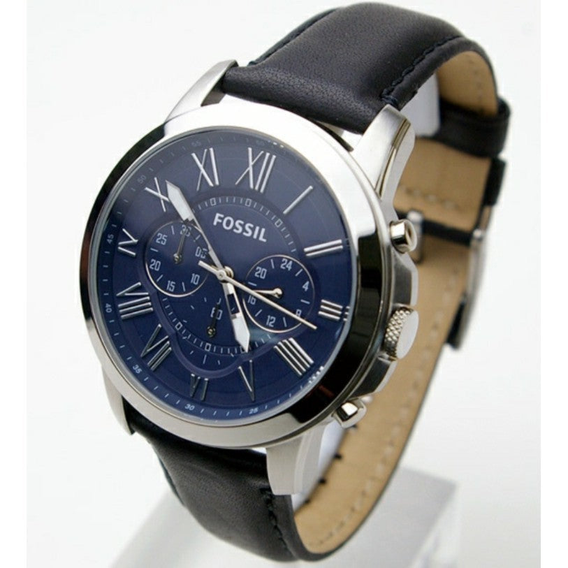 Fossil Grant Chronograph Blue Dial Black Leather Strap Watch for Men - FS4990 Buy Now By Fossil