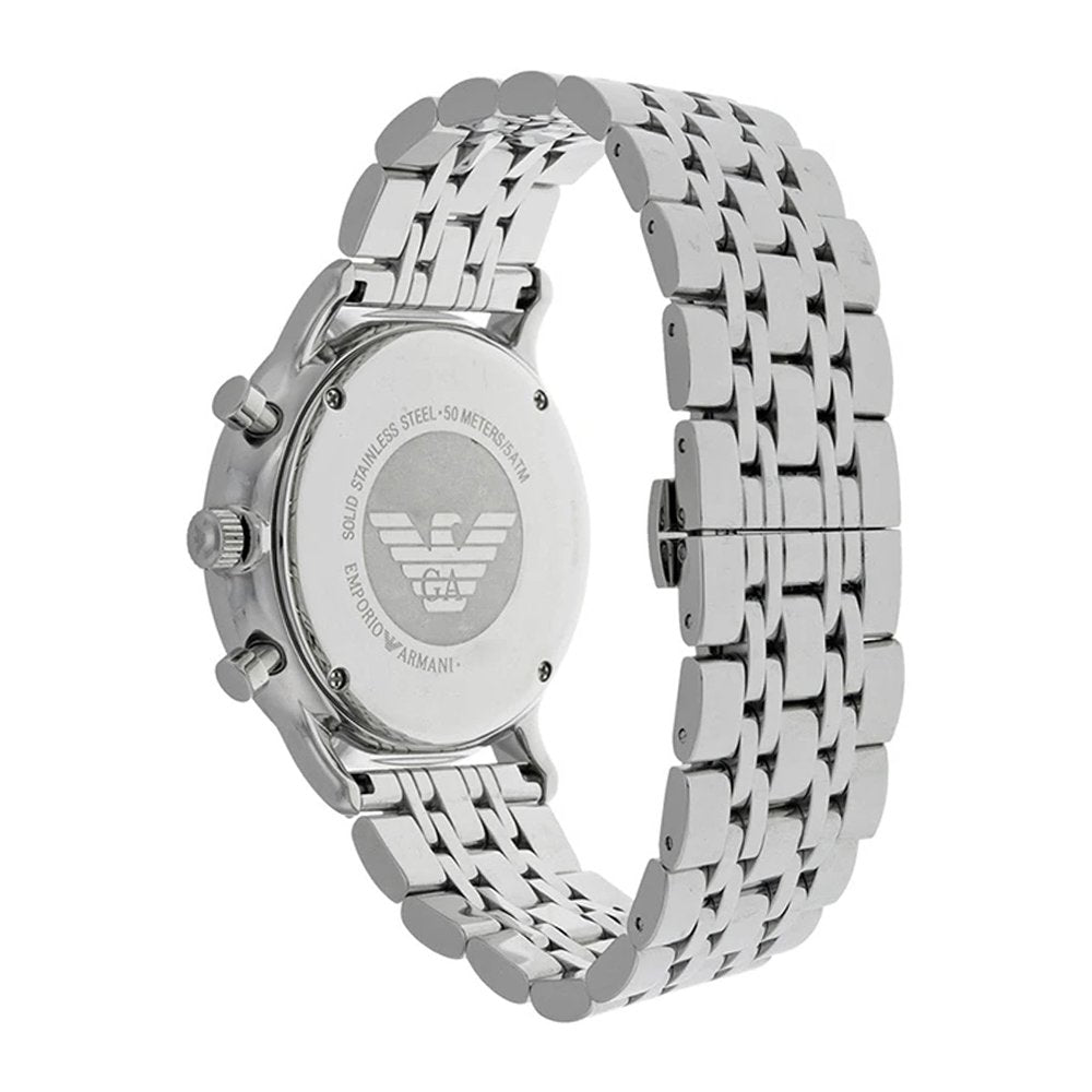 Emporio Armani Gianni Chronograph Black Dial Silver Steel Strap Watch For Men - AR80009 Buy Now By Emporio Armani