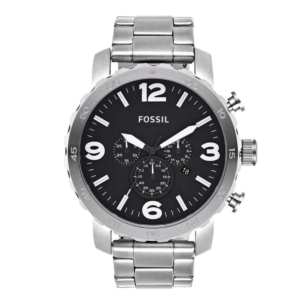 Fossil Nate Chronograph Black Dial Silver Steel Strap Watch for Men - JR1353 Buy Now By Fossil