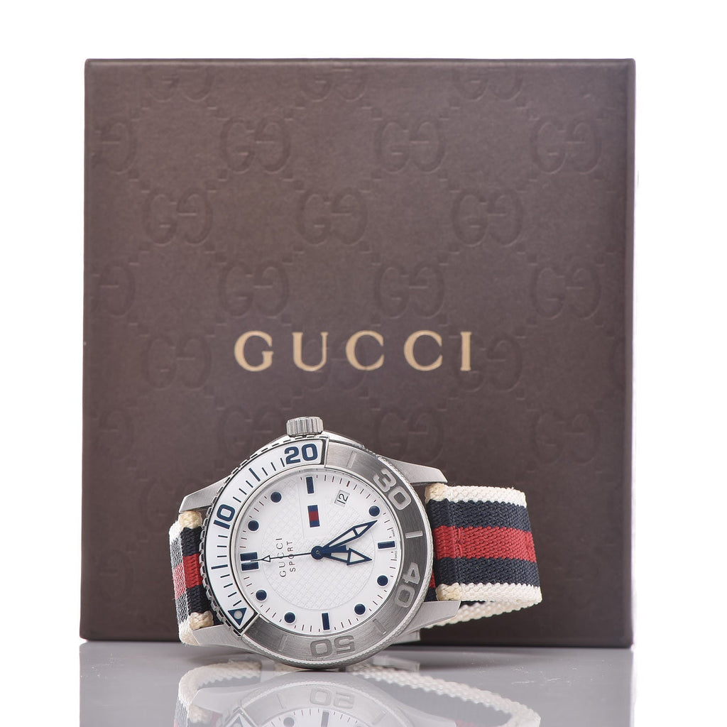 Gucci G Timeless Quartz White Dial Two Tone Nylon Strap Watch for Men - YA126239 Buy Now By Gucci