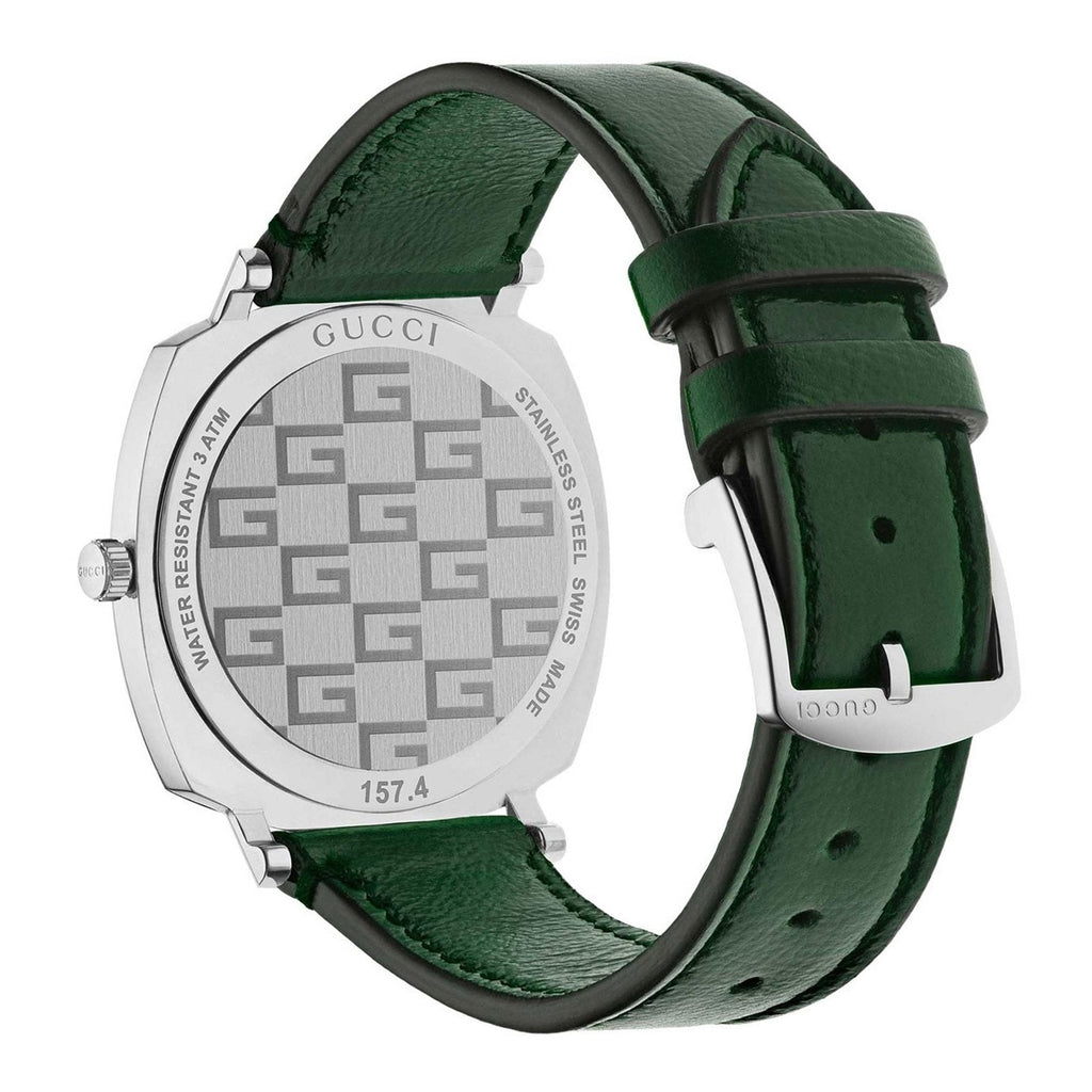 Gucci Grip Silver Dial Green Leather Strap Unisex Watch - YA157412 Buy Now By Gucci