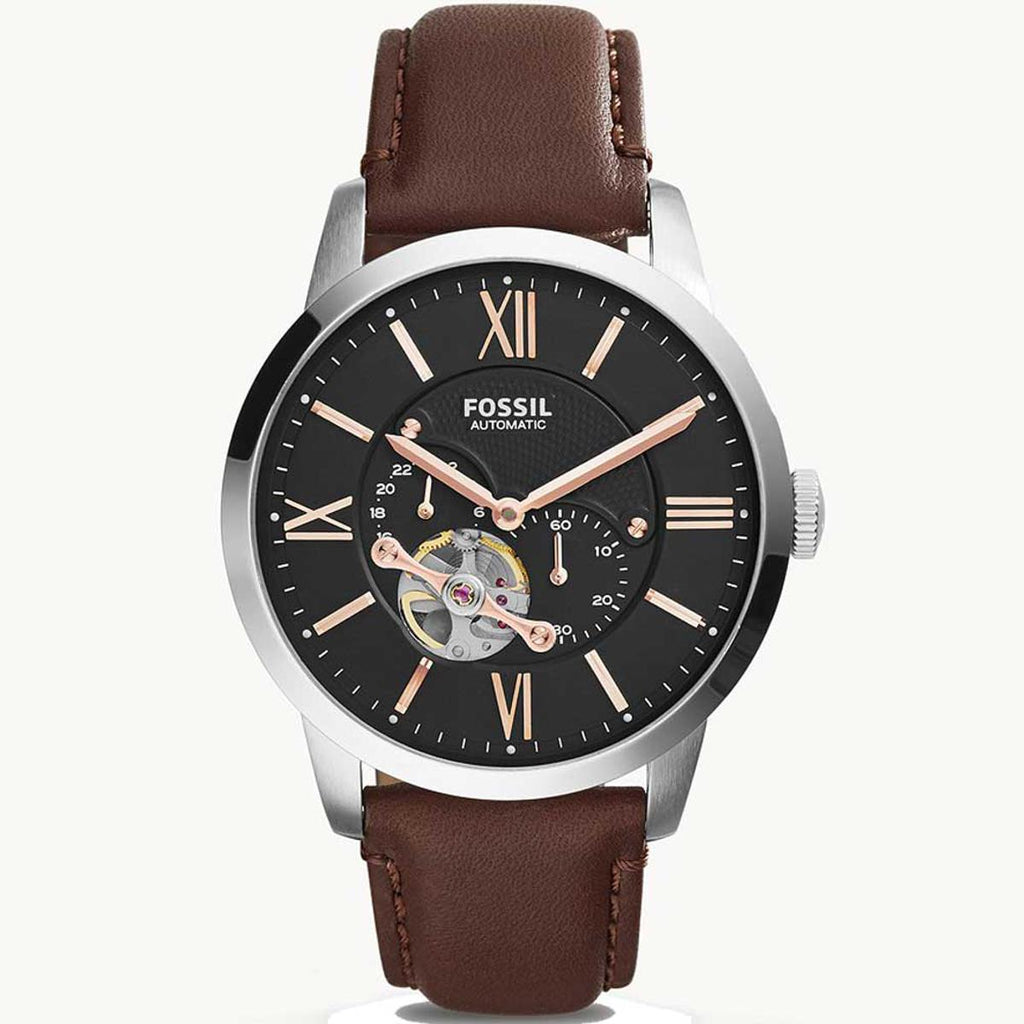 Fossil Townsman Automatic Black Dial Brown Leather Strap Watch for Men - ME3061 Buy Now By Fossil
