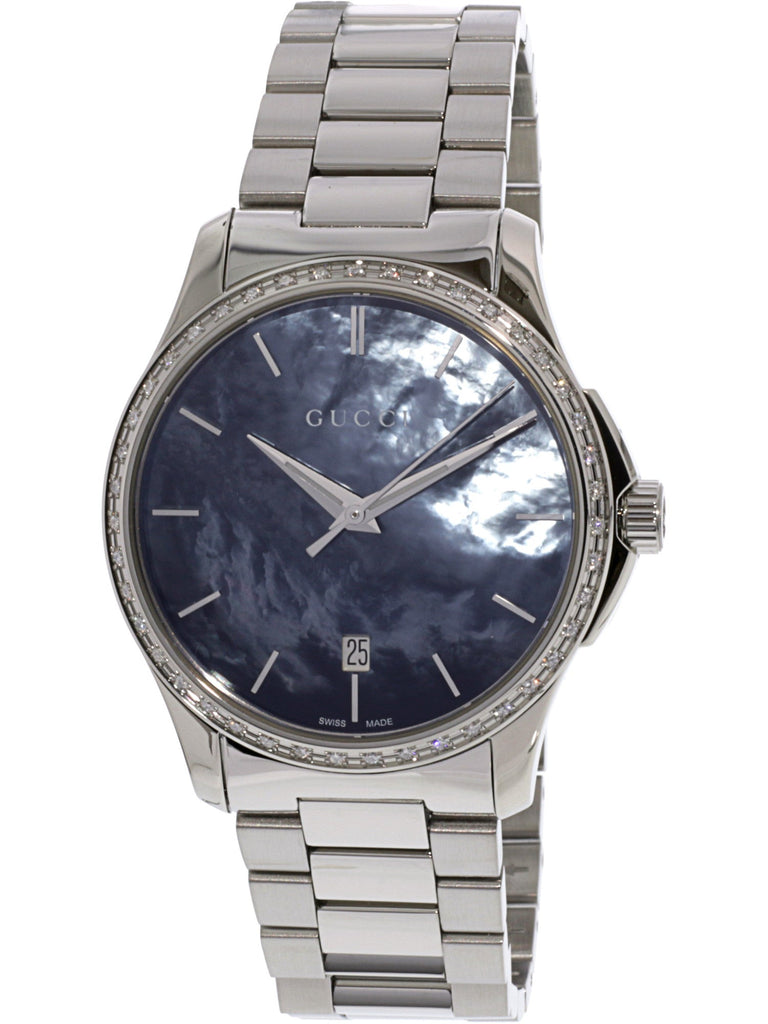 Gucci G Timeless Diamonds Mother of Pearl Blue Dial Silver Steel Strap Unisex Watch - YA126458 Buy Now By Gucci