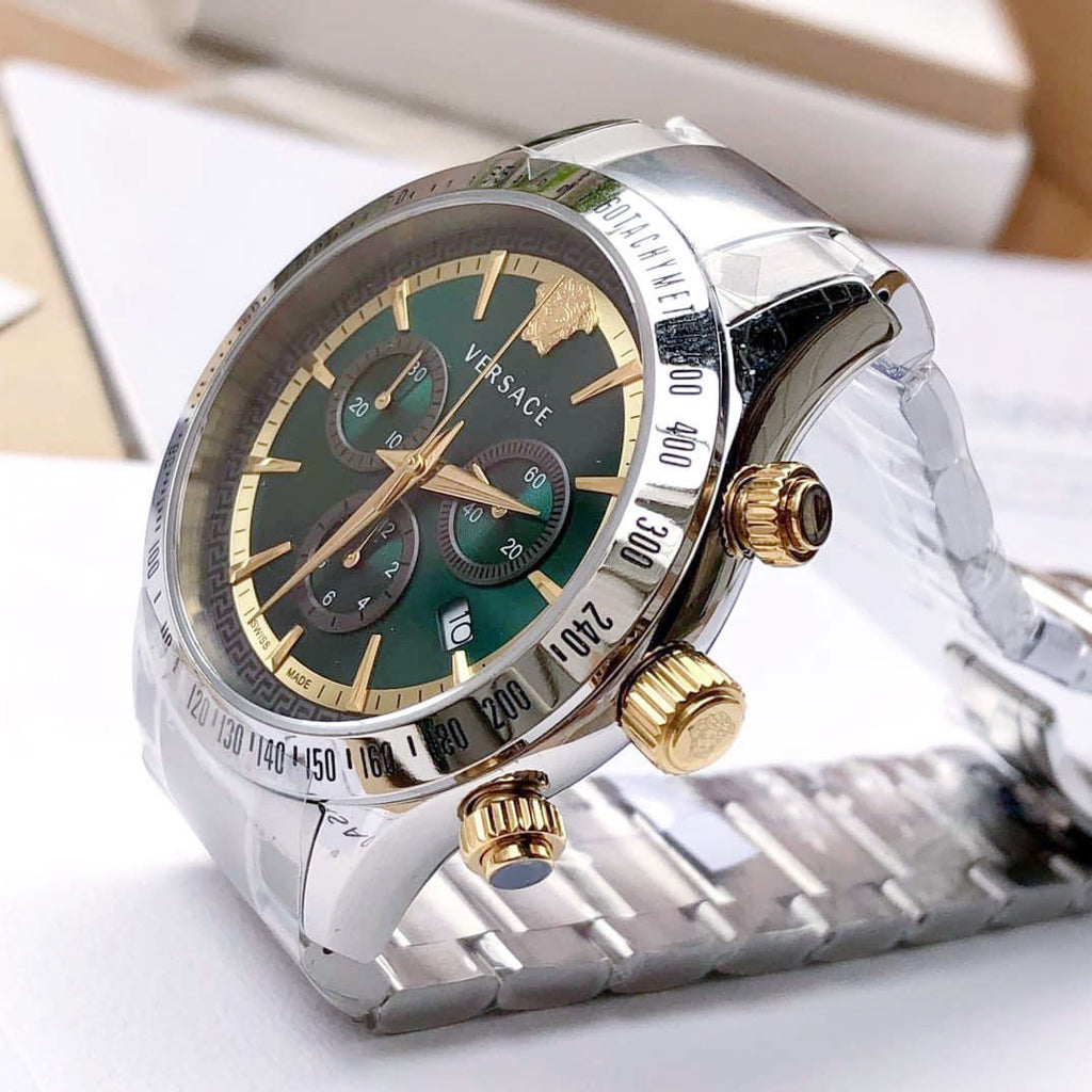 Versace Classic Chronograph Quartz Green Dial Silver Steel Strap Watch For Men - VEV700721 Buy Now By Versace