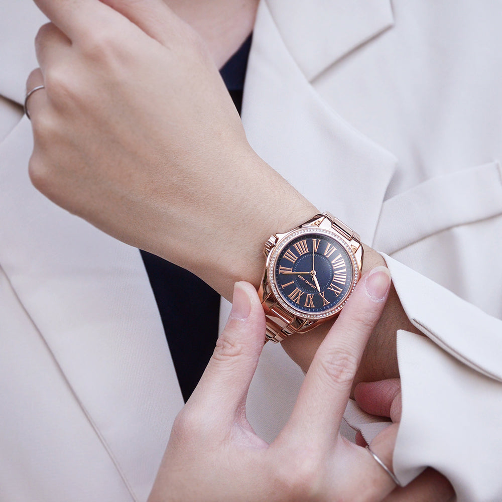 Michael Kors Kacie Three Hand Black Dial Rose Gold Steel Strap Watch for Women - MK6930 Buy Now By Michael Kors