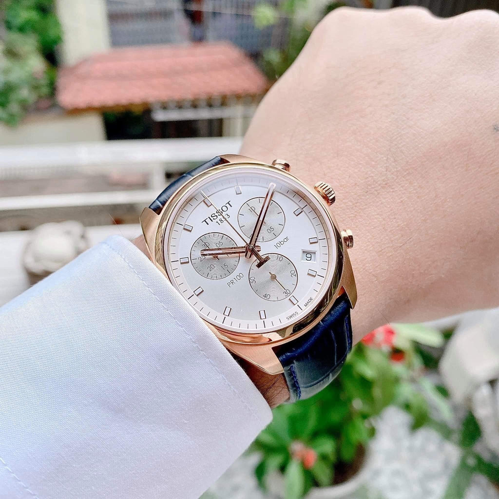 Tissot T Classic PR 100 Chronograph Silver Dial Black Leather Strap Watch for Men - T101.417.36.031.00 Buy Now By Tissot