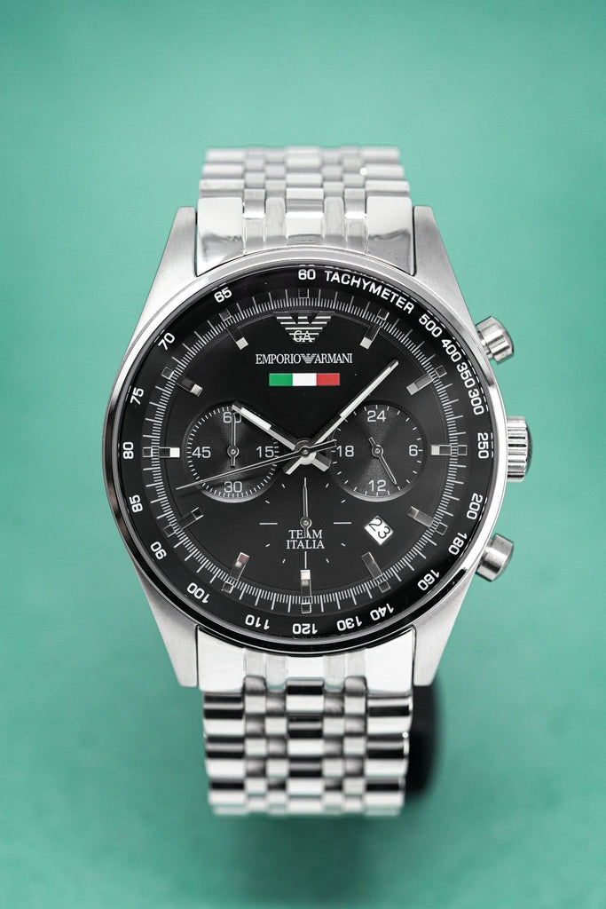 Emporio Armani Sportivo Chronograph Black Dial Silver Steel Strap Watch For Men - AR5984 Buy Now By Emporio Armani