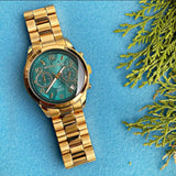 Michael Kors Runway Hunger Stop100 Series Blue Dial Gold Steel Strap Watch for Women - MK5815 Buy Now By Michael Kors