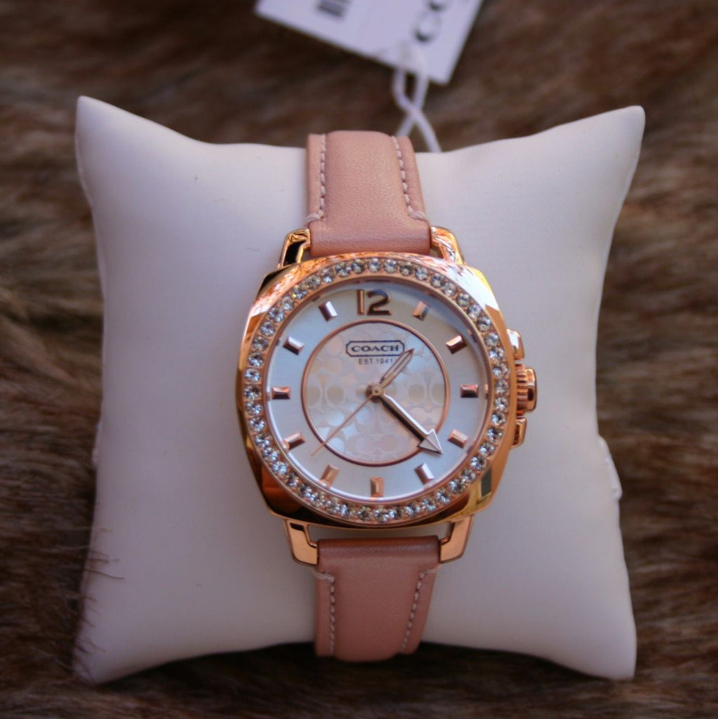 Coach Boyfriend Mother of Pearl White Dial Pink Leather Strap Watch for Women - 14503151 Buy Now By Coach