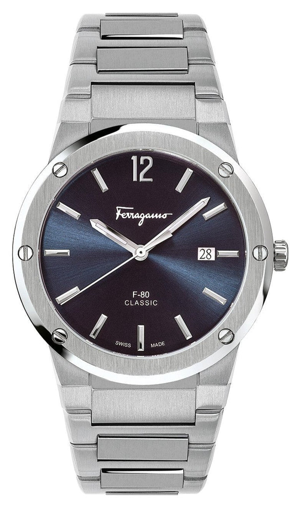 Salvatore Ferragamo F-80 Classic Blue Dial Silver Steel Strap Watch for Men - SFDT01320 Buy Now By Salvatore Ferragamo