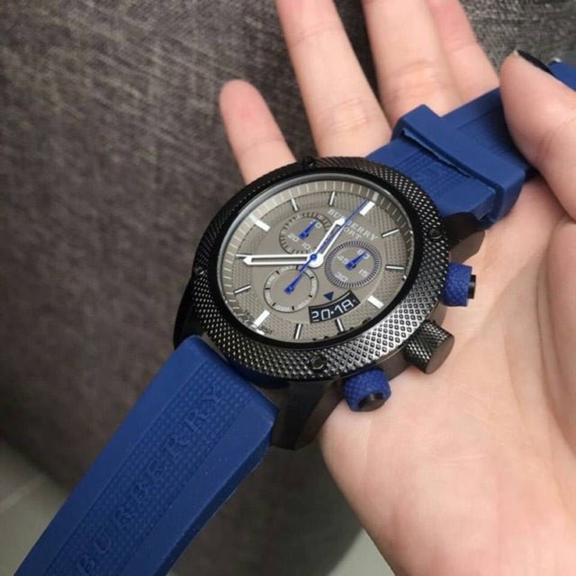Burberry Sports Chronograph Black Dial Blue Rubber Strap Watch for Men - BU7714 Buy Now By Burberry