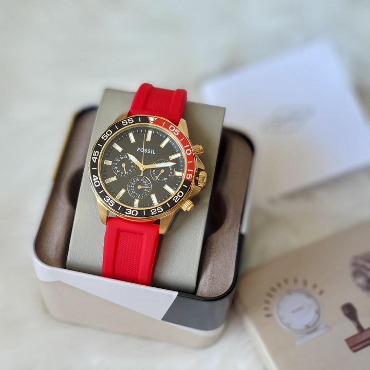 Fossil Bannon Multifunction Black Dial Red Silicone Strap Watch for Men - BQ2499 Buy Now By Fossil