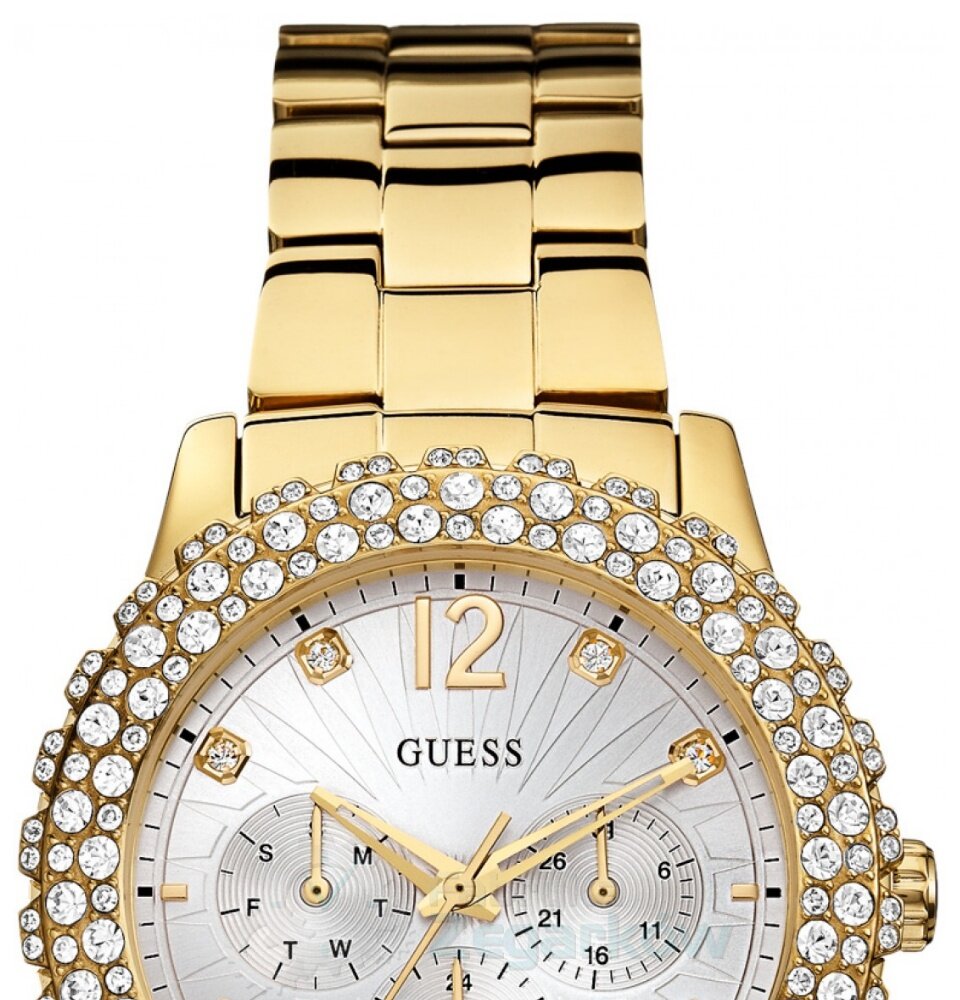 Guess Dazzler Diamonds Silver Dial Gold Steel Strap Watch for Women - W0335L2 Buy Now By Guess
