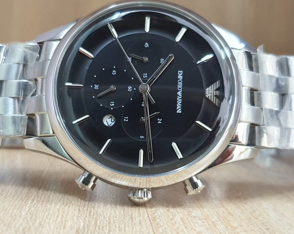 Emporio Armani Chronograph Black Dial Silver Steel Strap Watch For Men - AR11017 Buy Now By Emporio Armani