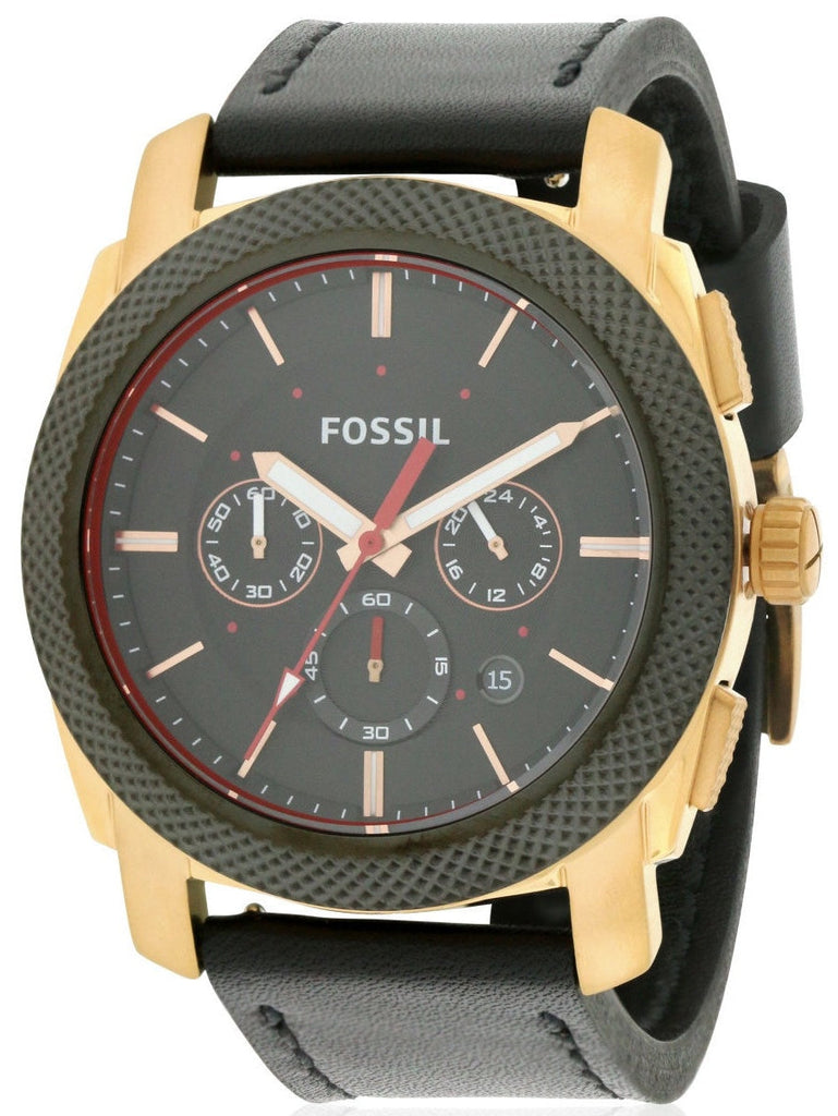 Fossil Machine Chronograph Black Dial Black Leather Strap Watch for Men - FS5120 Buy Now By Fossil
