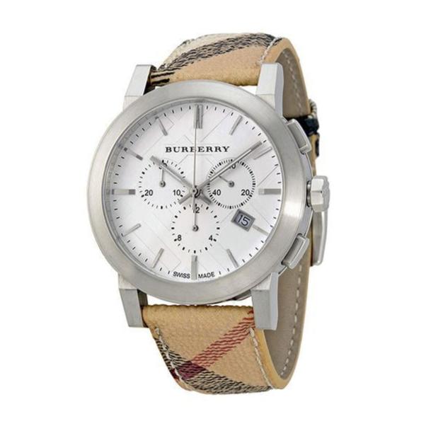 Burberry The City Nova White Dial Checked Brown Leather Strap Watch for Men - BU9357 Buy Now By Burberry