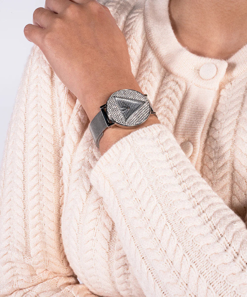 Guess Iconic Diamonds Silver Dial Silver Mesh Bracelet Watch For Women - GW0477L1 Buy Now By Guess